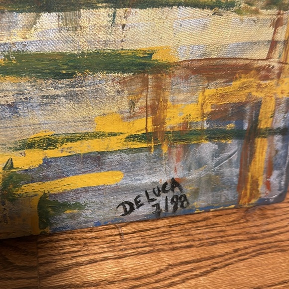 Original abstract painting artwork signed artist Diego DeLuca 1999, 19” square - Picture 2 of 8